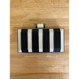 Jessica McClintock Ella Striped Black White Clutch Small Purse Bag